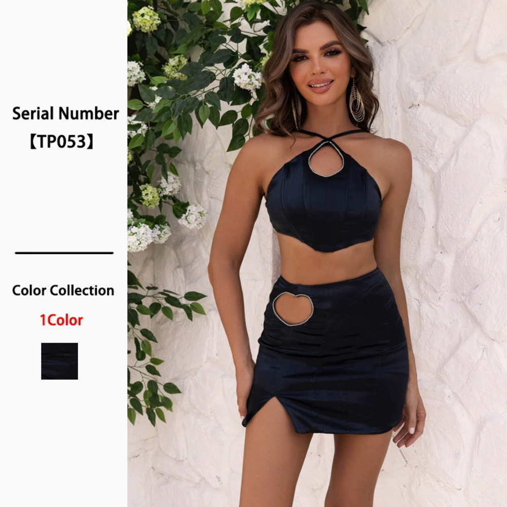 Sexy Stylish Black Halter Backless Two Piece Set Party Dress Womens Summer
